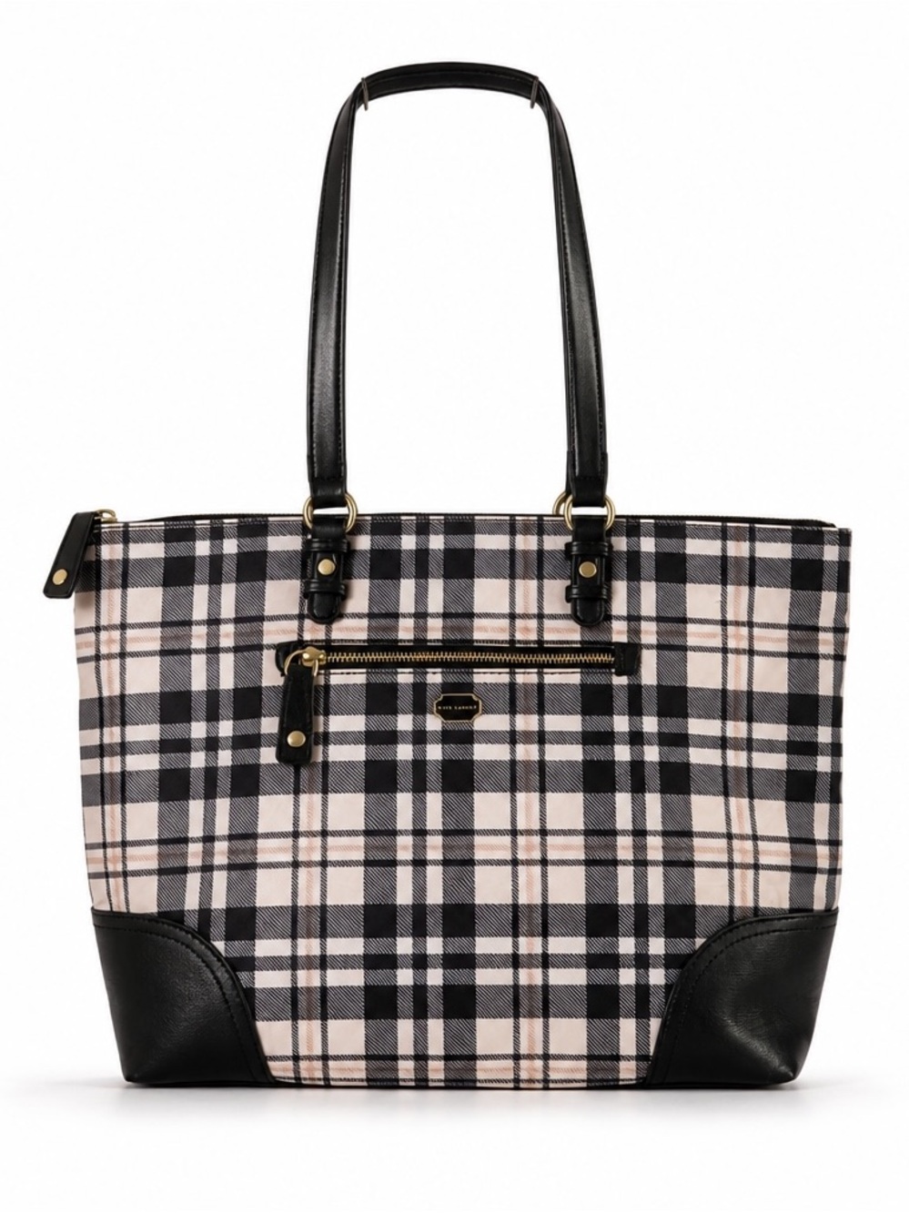 Plaid Tote in Black, Cream & Beige by Kate Landry NEW